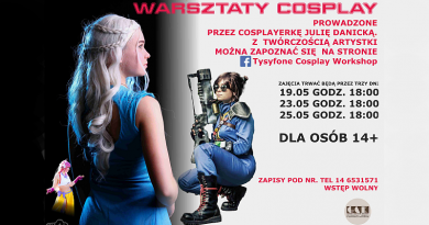 Warsztaty Cocplay. w dniach 19,25,25 maja 2022 r. zapisy pod nr. 146531571 Wstęp wolny