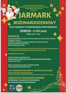 WÓJT GMINY RZEPIENNIK STRZYŻEWSKI GMINNE CENTRUM KULTURY, CZYTELNICTWA I PROMOCJI W RZEPIENNIKU STRZYŻEWSKIM ZAPRASZAJĄ NA JARMARK BOŻONARODZENIOWY PLAC TARGOWY W RZEPIENNIKU STRZYŻEWSKIM SOBOTA - 17 XII 2022  GODZ. 13:00 - 16:00 ATRAKCJE:  DEGUSTACJA POTRAW WIGILIJNYCH PRZYGOTOWANYCH PRZEZ STOWARZYSZENIA: MY KOBIETY Z OLSZYN RZEPIENNIK - NASZA PRZYSZŁOŚĆ Z RZEPIENNIKA STRZYŻEWSKIEGO ADSUM Z RZEPIENNIKA BISKUPIEGO ROZWOJU SOŁECTWA TURZA KIERMASZ OZDÓB BOŻONARODZENIOWYCH WYKONANYCH PRZEZ STOWARZYSZENIA I PLACÓWKĘ WSPARCIA DZIENNEGO Z RZEPIENNIKA BISKUPIEGO  RZEPIENNICKI GRZANIEC  STOISKO PARKÓW KRAJOBRAZOWYCH MOŻLIWOŚĆ ZAKUPU ŻYWYCH CHOINEK ORAZ ŚWIATEŁEK ANIMACJE DLA DZIECI 15:30 - OGŁOSZENIE WYNIKÓW I ROZDANIE NAGRÓD  W KONKURSIE BOŻONARODZENIOWYM 16:00 LOSOWANIE NAGRODY W LOTERII ŚWIĄTECZNEJ DO WYGRANIA TELEWIZOR 32" ( WARUNKIEM UCZESTNICTWA W LOTERII JEST WRZUCENIE DO URNY DARMOWEGO LOSU I OBECNOŚĆ PODCZAS LOSOWANIA) UROCZYSTE ZAPALENIE CHOINKI